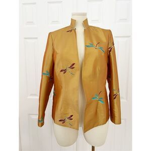 Gump's Womens Gold‎ Dragonfly Embellishments Reversible Blazer Jacket Size 12